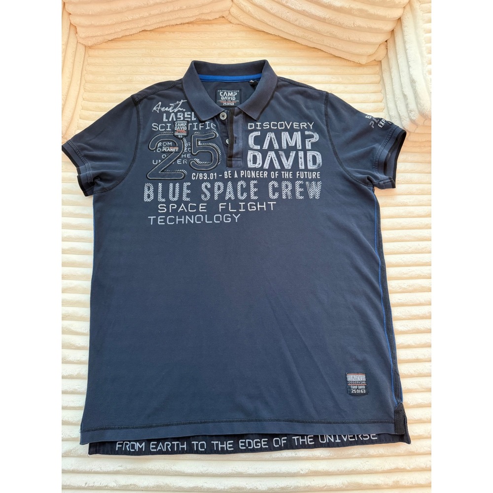 Camp David Mens Space Crew Astronautics Polo Shirt Navy Blue Short Sleeve XL